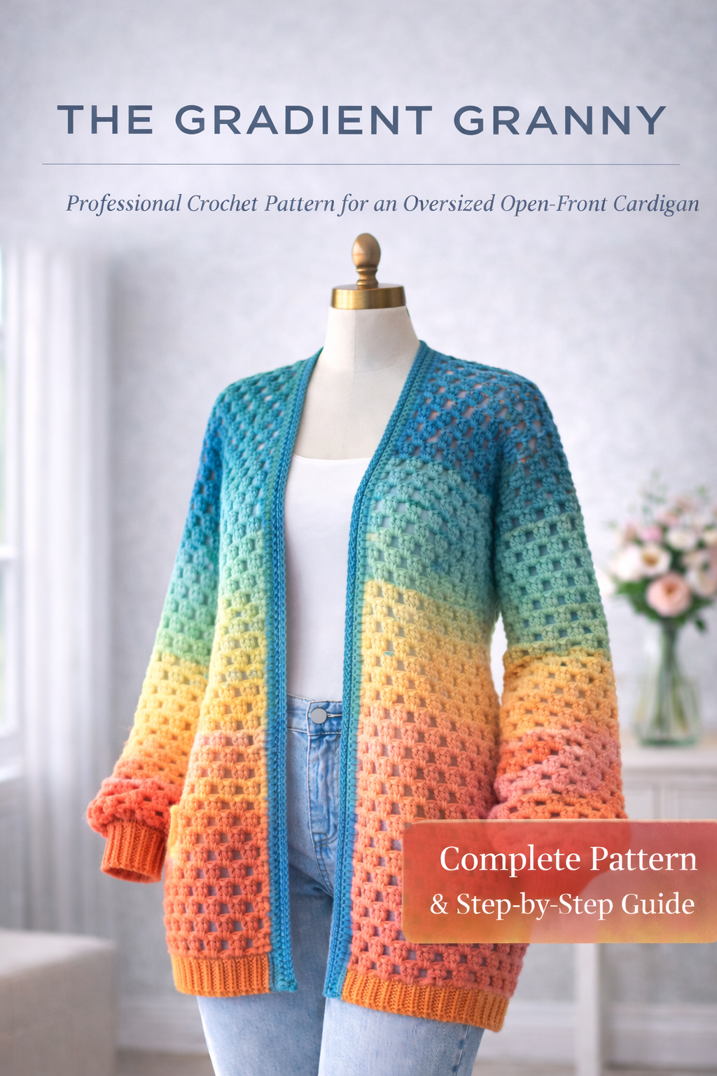 The Gradient Granny Cardigan Crochet Pattern PDF | Oversized Open-Front Cardigan Digital Download